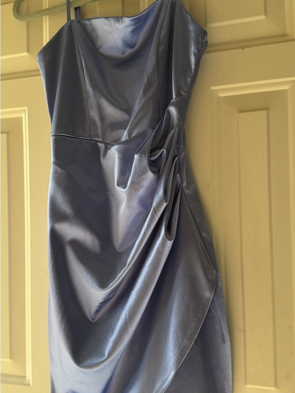 Honey and Rosie Strapless Satin Dress in Steel Blue